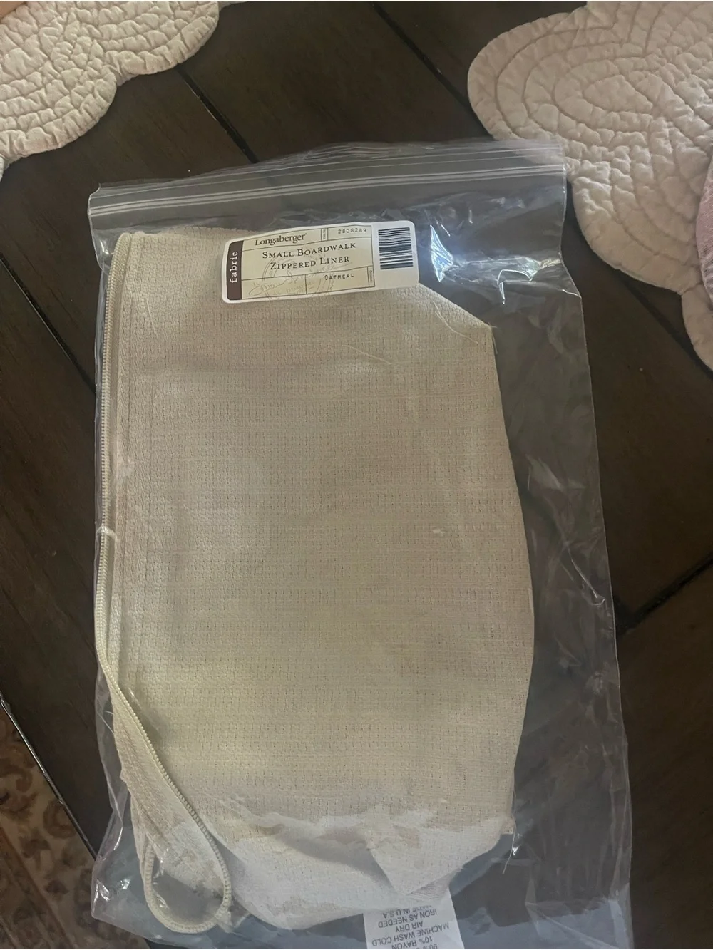 Longaberger Oatmeal Small Boardwalk Zippered Liner